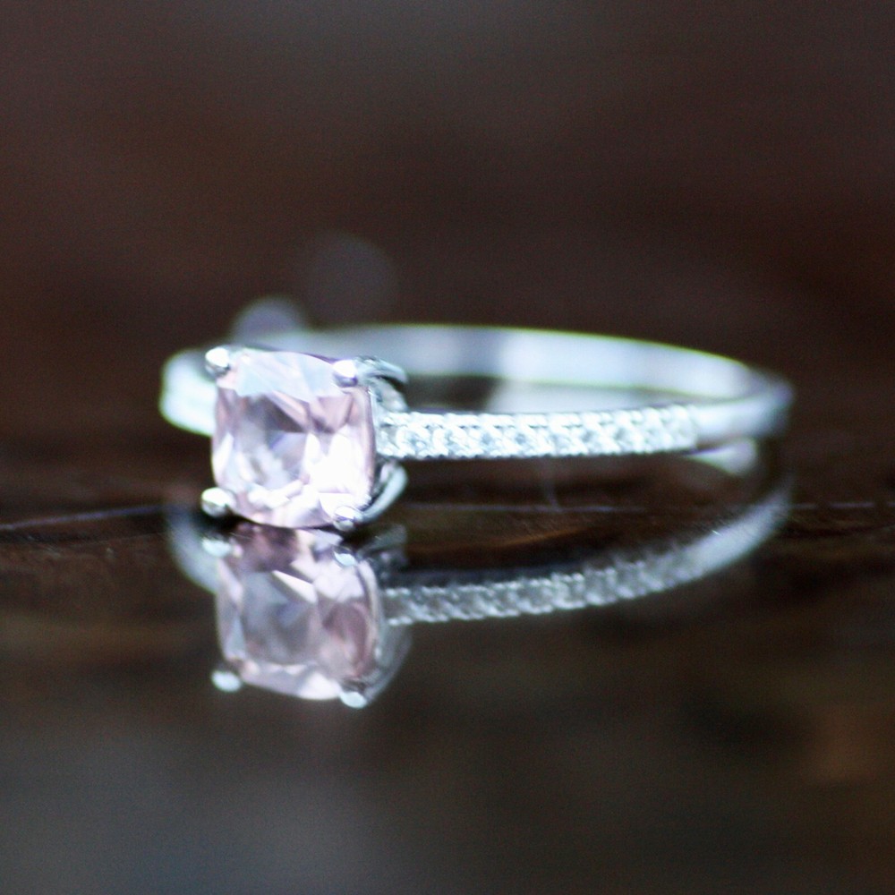 Lab Created Pink Morganite Ring Solid Sterling Silver 925 , May birthstone