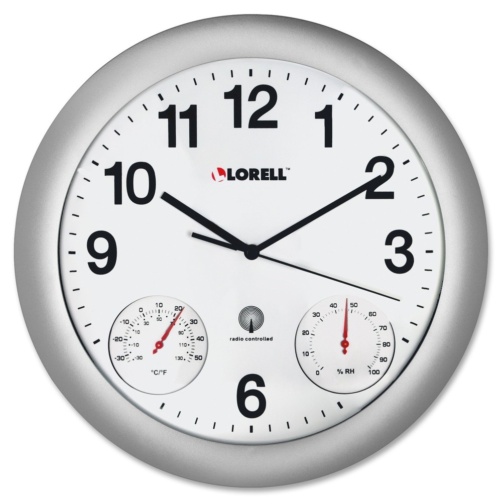 Lorell Analog Temperature/Humidity Wall Clock, 12-Inch, Silver