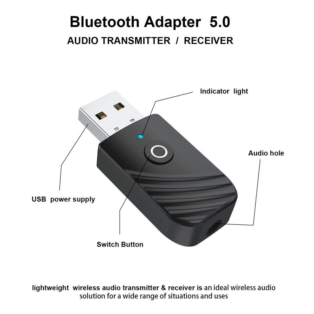 Wireless USB Bluetooth 5.0 Audio Transmitter Receiver Adapter For PC TV Car