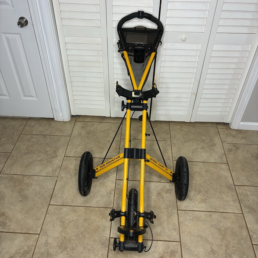 Sun Mountain Yellow Push Pull Golf Speed Cart 3 Wheel Folding Collapsible