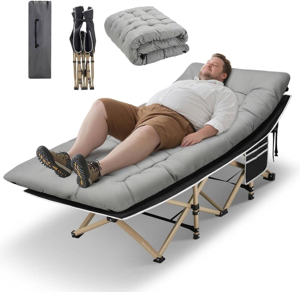 Foldable Camping Cot for Adults - Removable Mattress & Side Storage Pocket