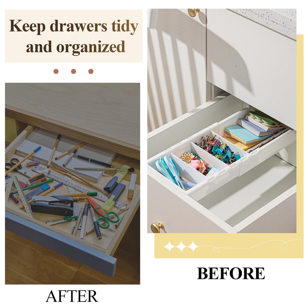 Adjustable Drawer Organizer 3-Pack, 11.4"-18.1", Deep, Expandable Storage Bins