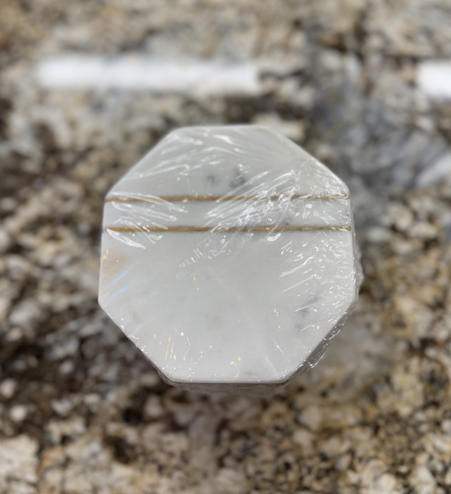 Modern White Marble Octagonal Slip-Proof Coaster Set—(4) Solid Pattern