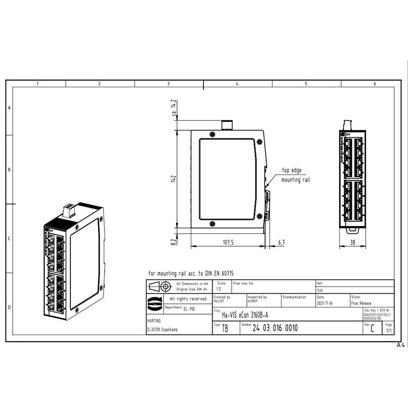 1pcs HARTING 24030160010 Ethernet Switch