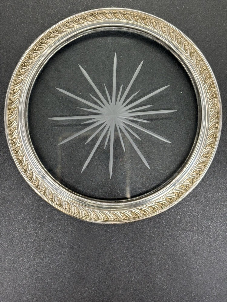 Webster Sterling Silver & Star Cut Glass Wine  Bottle Coaster  c1940's