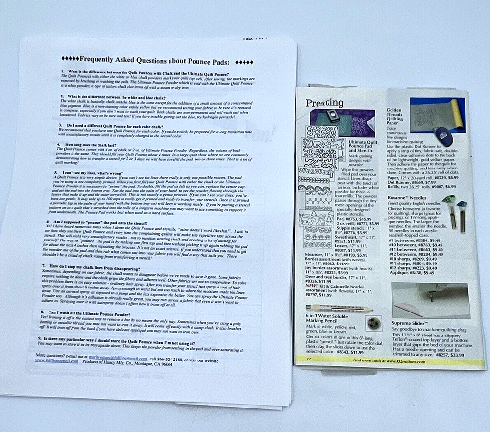 Quilt Pounce Chalk Quilt Kit Stencil Refills Info