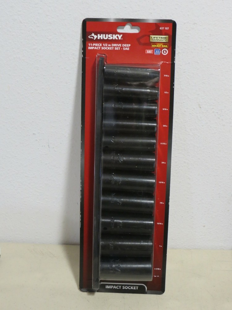 HUSKY 637 107 1/2" IMPACT DEEP SAE SOCKET SET 11 PIECE
