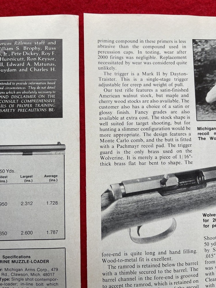 Vintage 1983 Michigan Arms Muzzleloader Print Ad Specs & Accuracy