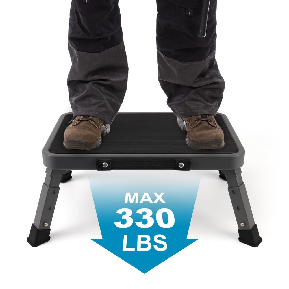 Valeo Folding Step Stool, Adjustable Stool with Non-Slip 3 level, Black