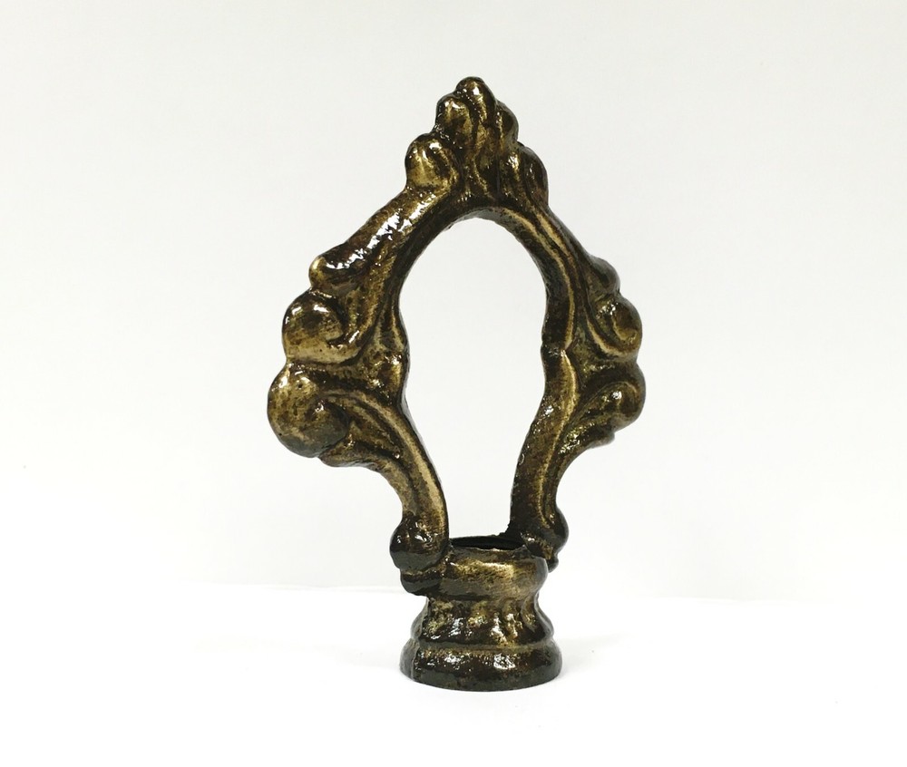 Lamp Finial-Solid Cast Brass ORNAMENTAL LOOP w/dual threads, AB Finish-FS