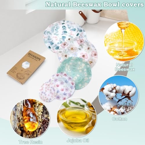 5-Size Reusable Beeswax Bowl Covers for Bread Proofing, Eucalyptus Leaves