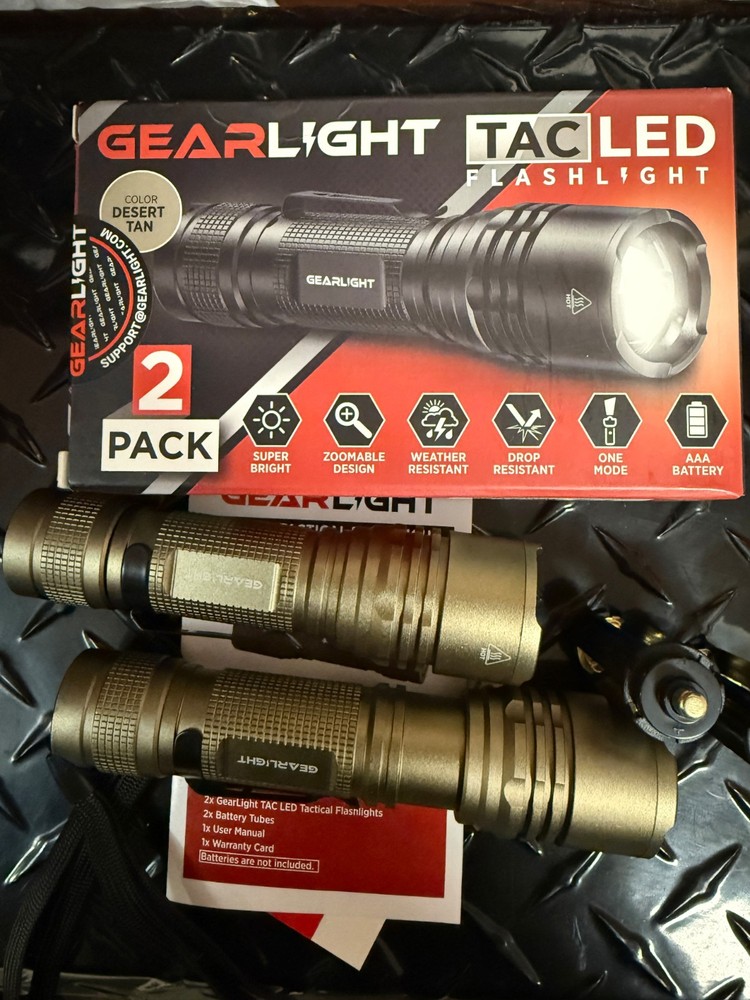 GearLight TAC LED Flashlight 2 Pack Compact Tactical Flashlights DESERT TAN COLO