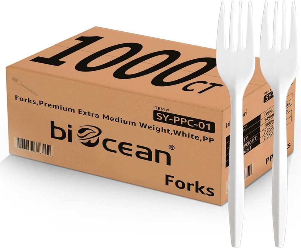1000PCS Disposable Plastic Forks Silverware Set Bulk Fork 1000, White