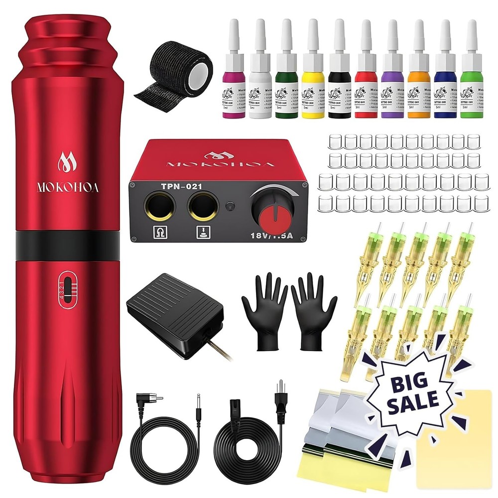 Wireless Tattoo Kit Complete for Beginners Pen Machine with Power Supply Needles