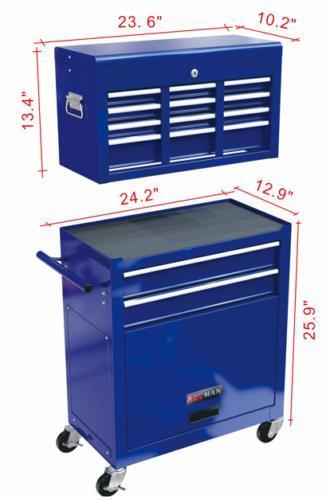 2 In 1 Iron Rolling Tool Chest Cabinet Storage Toolbox with 8 Drawers& Wheels