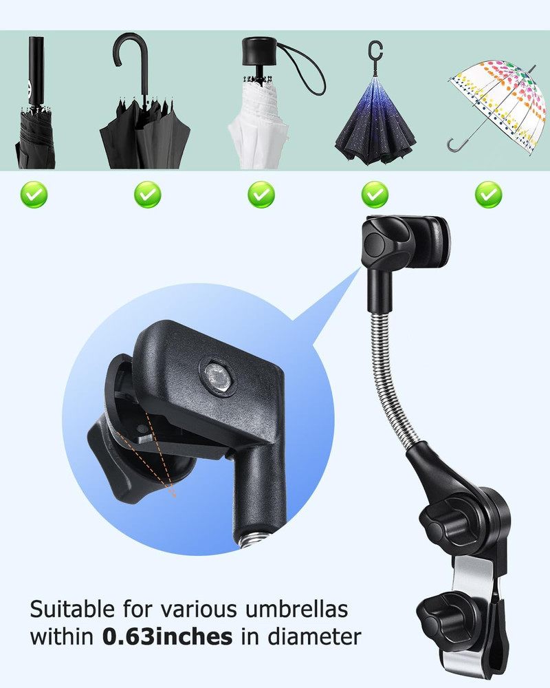 Umbrella Mount Stroller Adjustable Angle Golf Push Cart Holder Baby Attachment