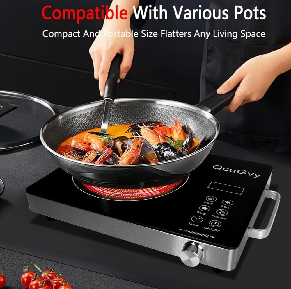 Portable Infrared Burner 3500W Electric Burner with 3-Hour Timer - Touch Control