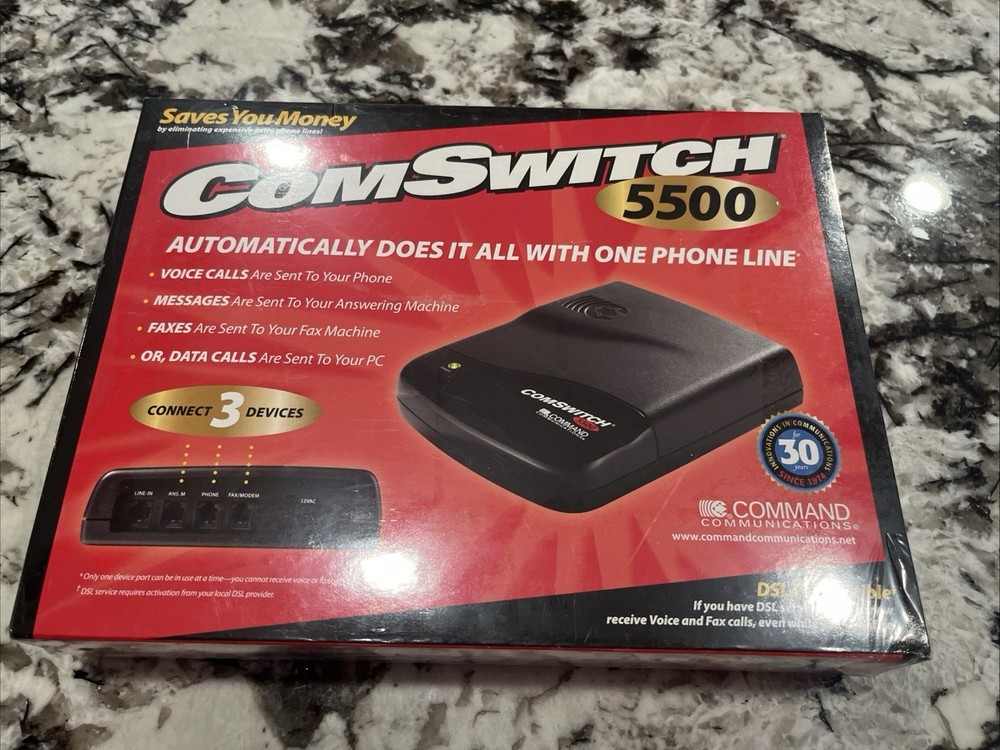 Command Communications ComSwitch 5500 Phone Fax Modem 3-Port Call Switch Sealed