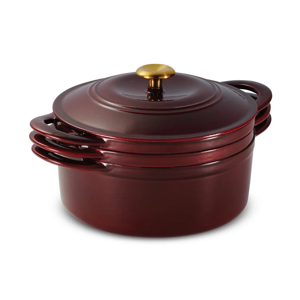 Tramontina 4 Piece Stackable Enamel Cast Iron Cookware Set, Choose Color - New