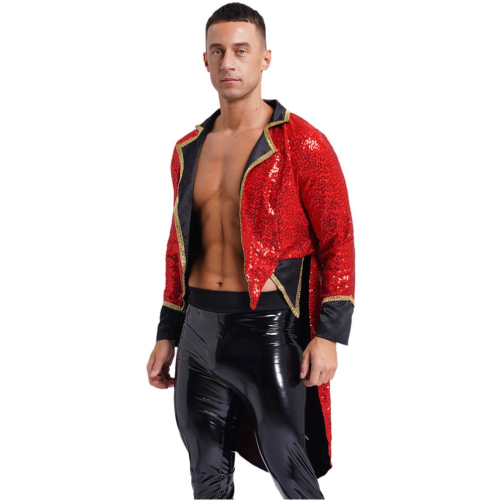 Men's Circus Ringmaster Costume Sequins Tailcoat Blazer Long Sleeve Jackets