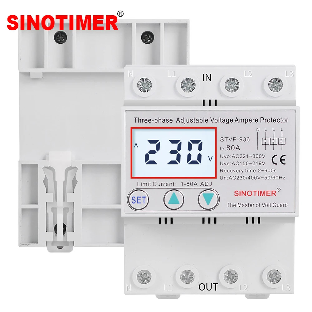 Voltage Surge Protector Relay with Limit Current Protection Backlights Lcd Three