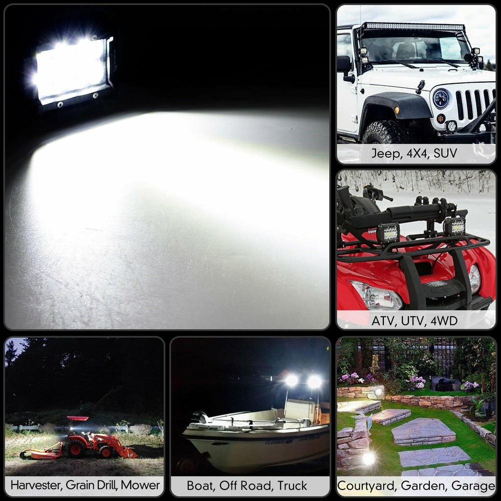 Trailer Tow Hitch Mount Bracket + 4'' LED Combo Beam Offroad Work Reverse Lights