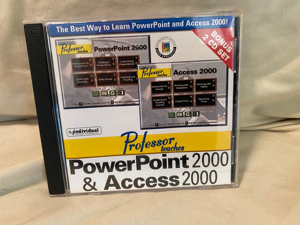 Professor Teaches Windows Word Excel PowerPoint Front Page 2000 Training CDs Set