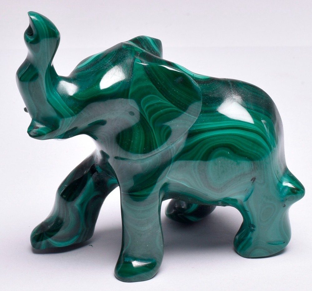 MALACHITE POLISHED ELEPHANT CARVING P877