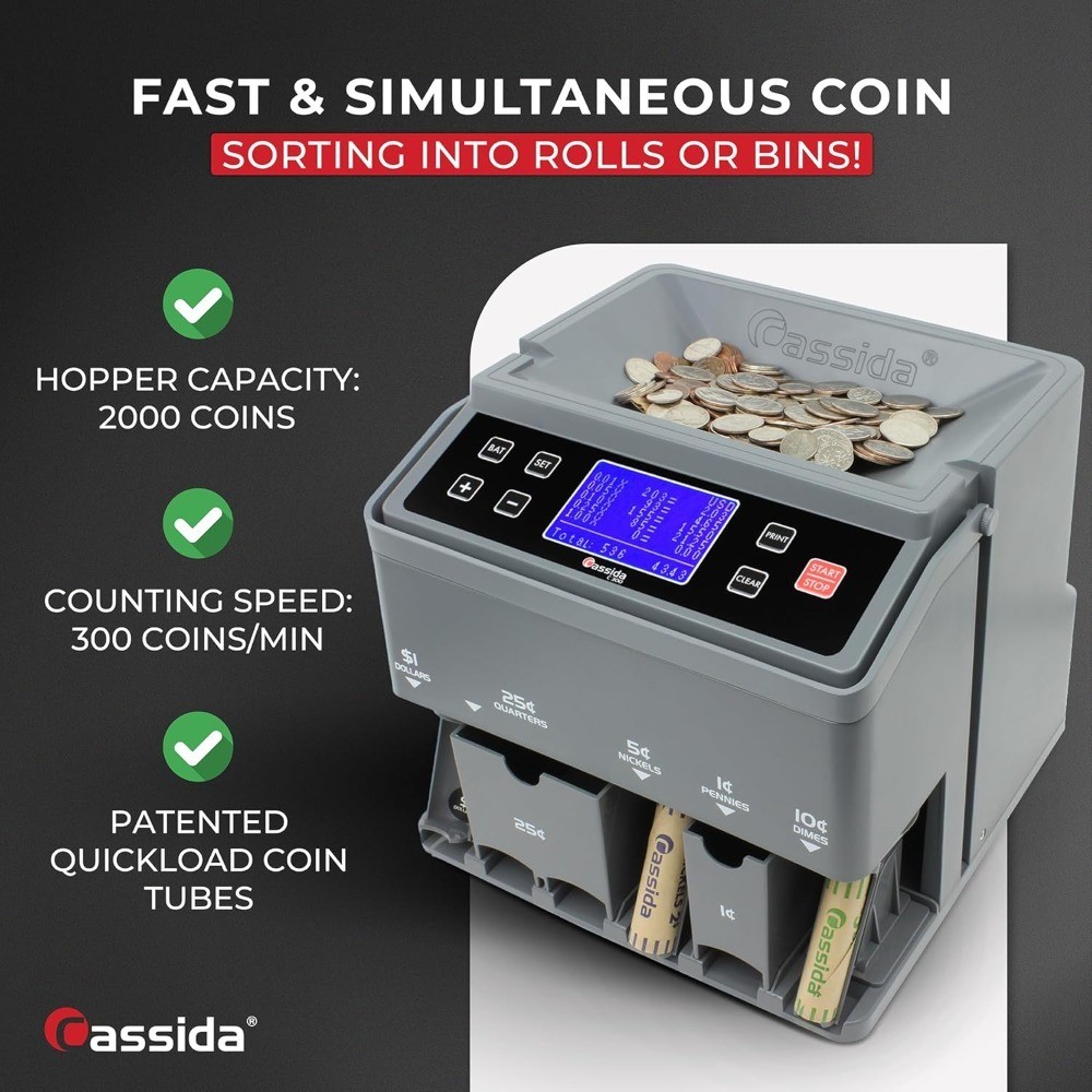 USD Coin Counter Sorter and Wrapper Machine 300 Coins per Minute Quickload