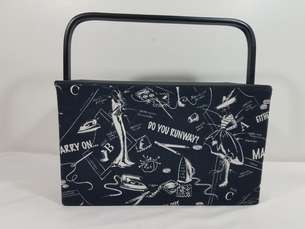 Project Runway Black & White Sewing Basket Case Organizer With Handle & Tray