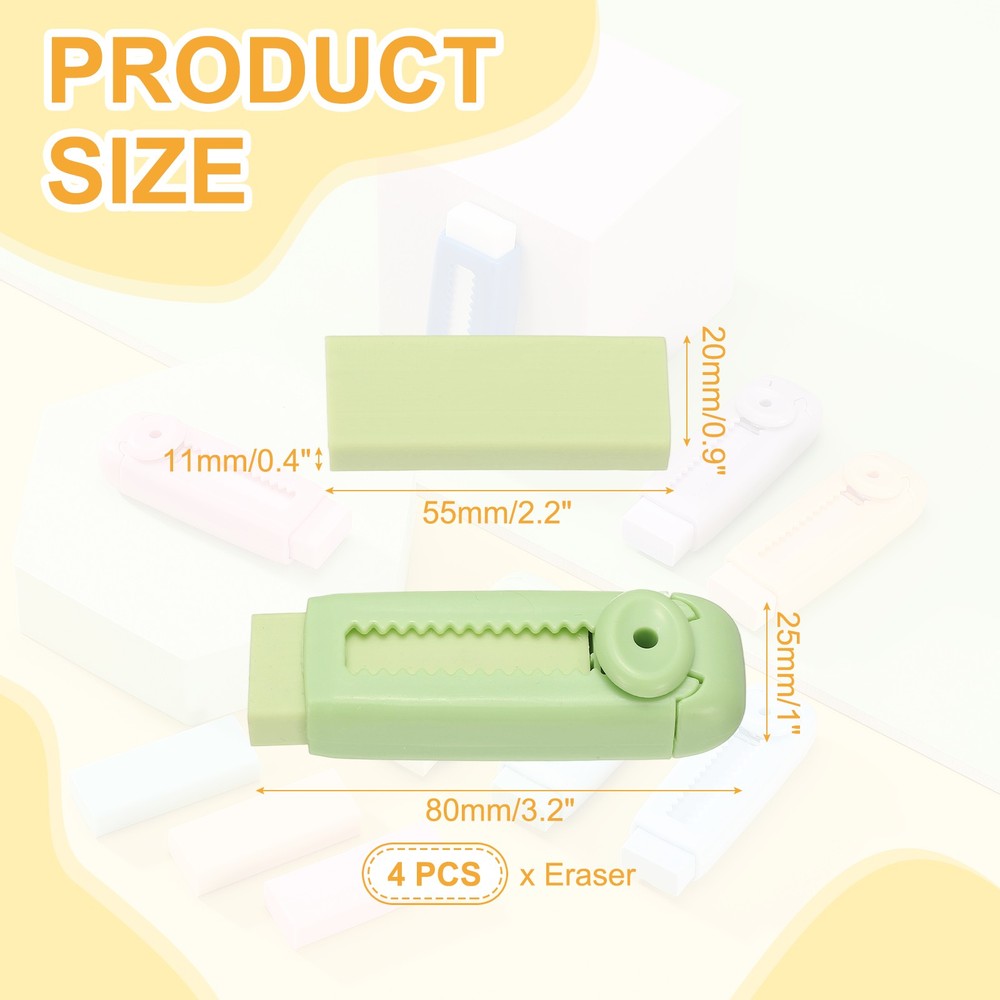 4 Pack Erasers, Pencil Erasers Large Eraser Push Pull Cute Soft, Cyan