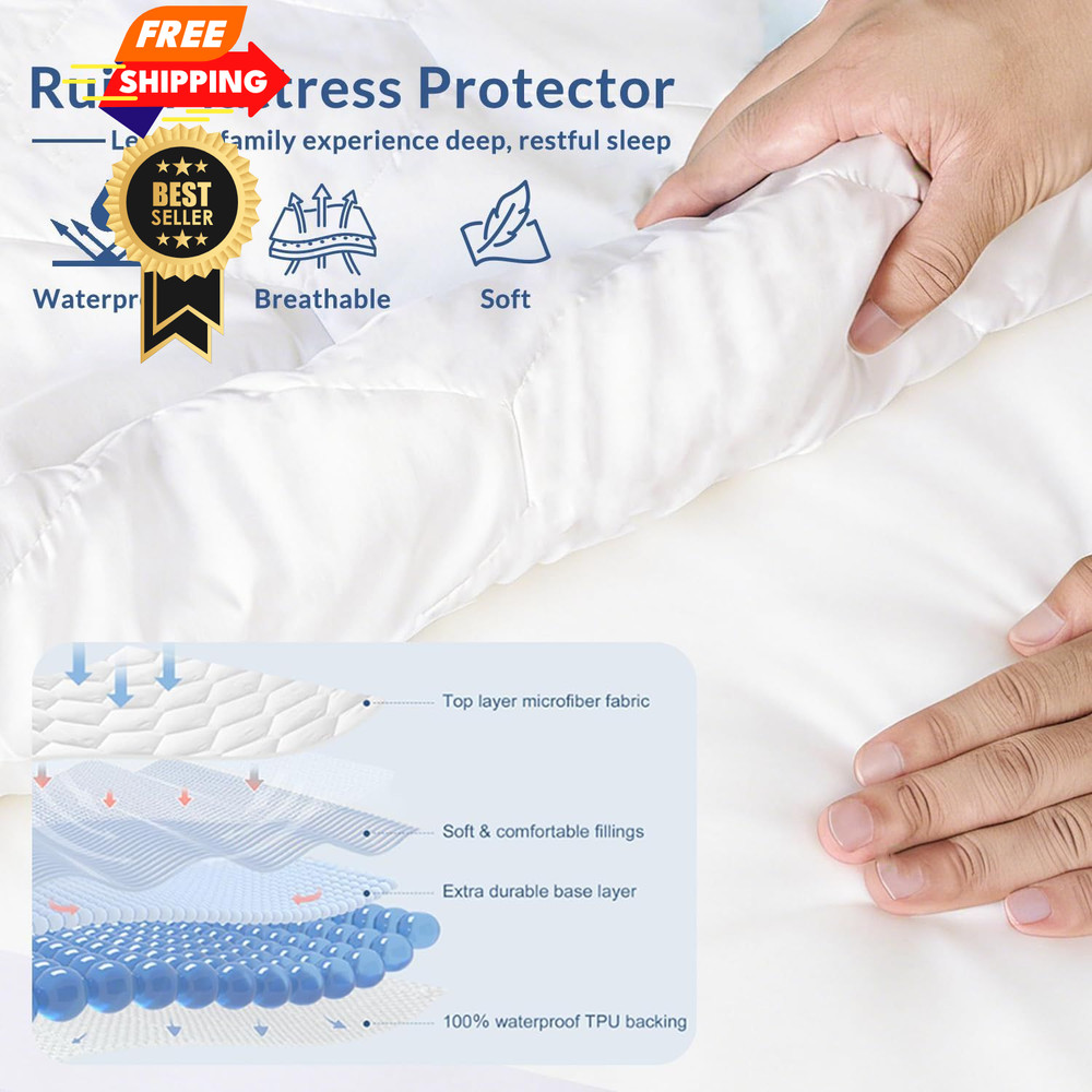 Twin Mattress Protector Waterproof - Washable Twin, Pattern-1-white