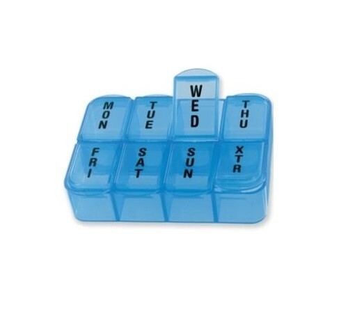 Blue Pill Case With Clear Daily Compartments + Extra Storage Travel Easy Weekly