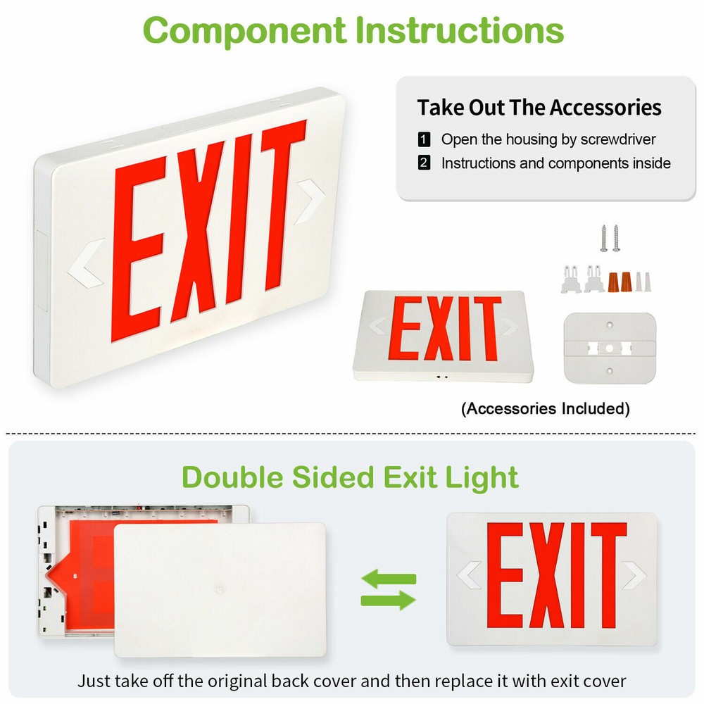 Red LED Emergency Exit Light Sign - Modern Battery Backup UL-94V Fire Resistance