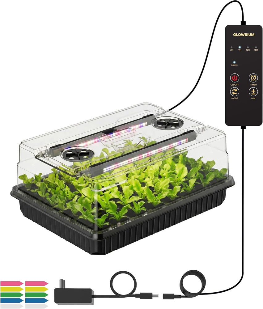 GLOWRIUM Seed Starter Tray with Grow Lights, 1 Pack 54-Cell Seed Starter Kit wit