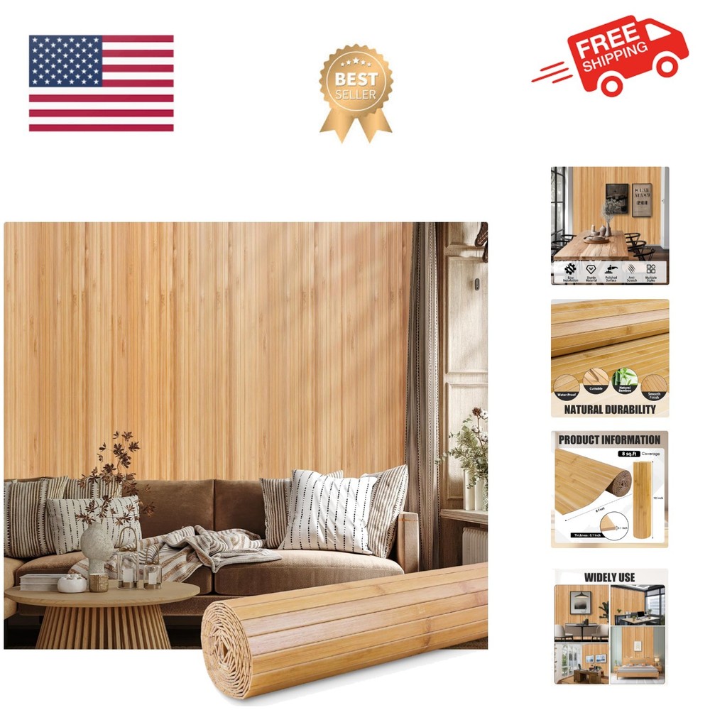 Bamboo Wall Panel for Interior Decoration Bamboo Pole Wrap Roll Natural Wains...