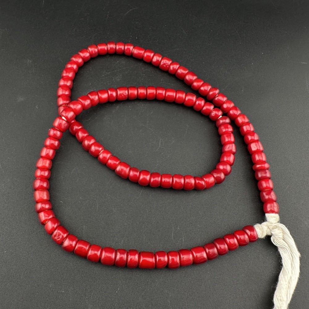 Antique Venetian Red WhiteHeart Beads Long String Rare