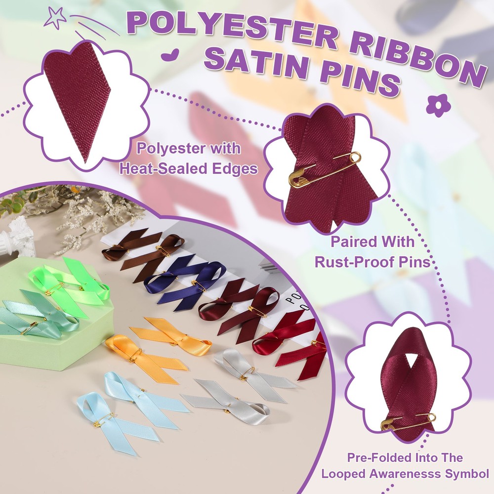 50 Pcs Polyester Ribbon Satin Pins, Red