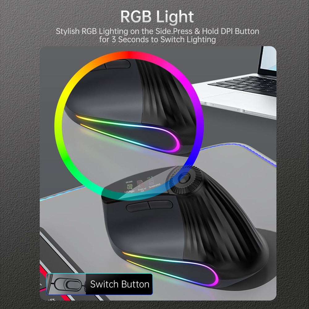 Ergonomic Vertical Wireless, Rechargeable Bluetooth Ultra-Fast Scrolling 4800...