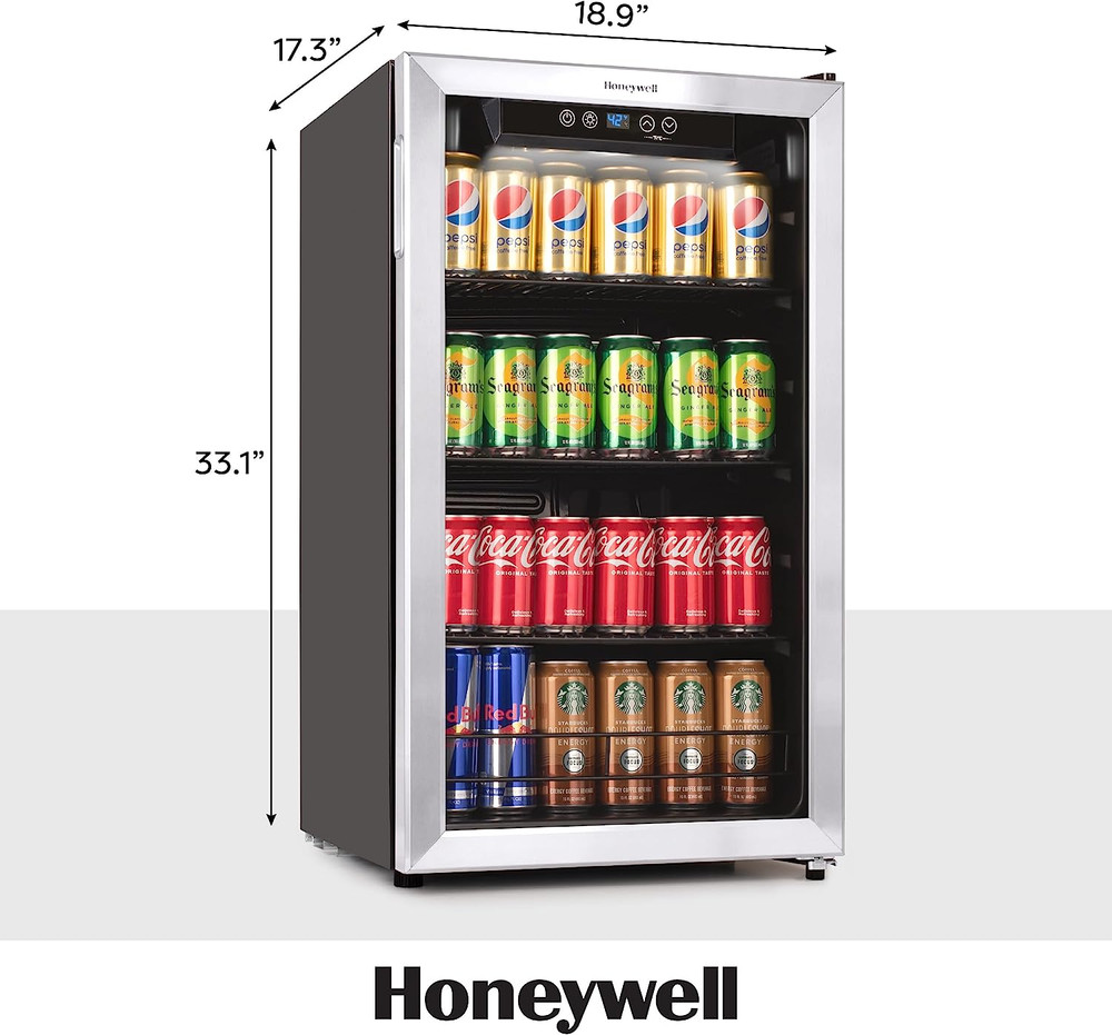 Mini Beverage Fridge & Snack Organizer Set - 115 Can Cooler & Round Storage