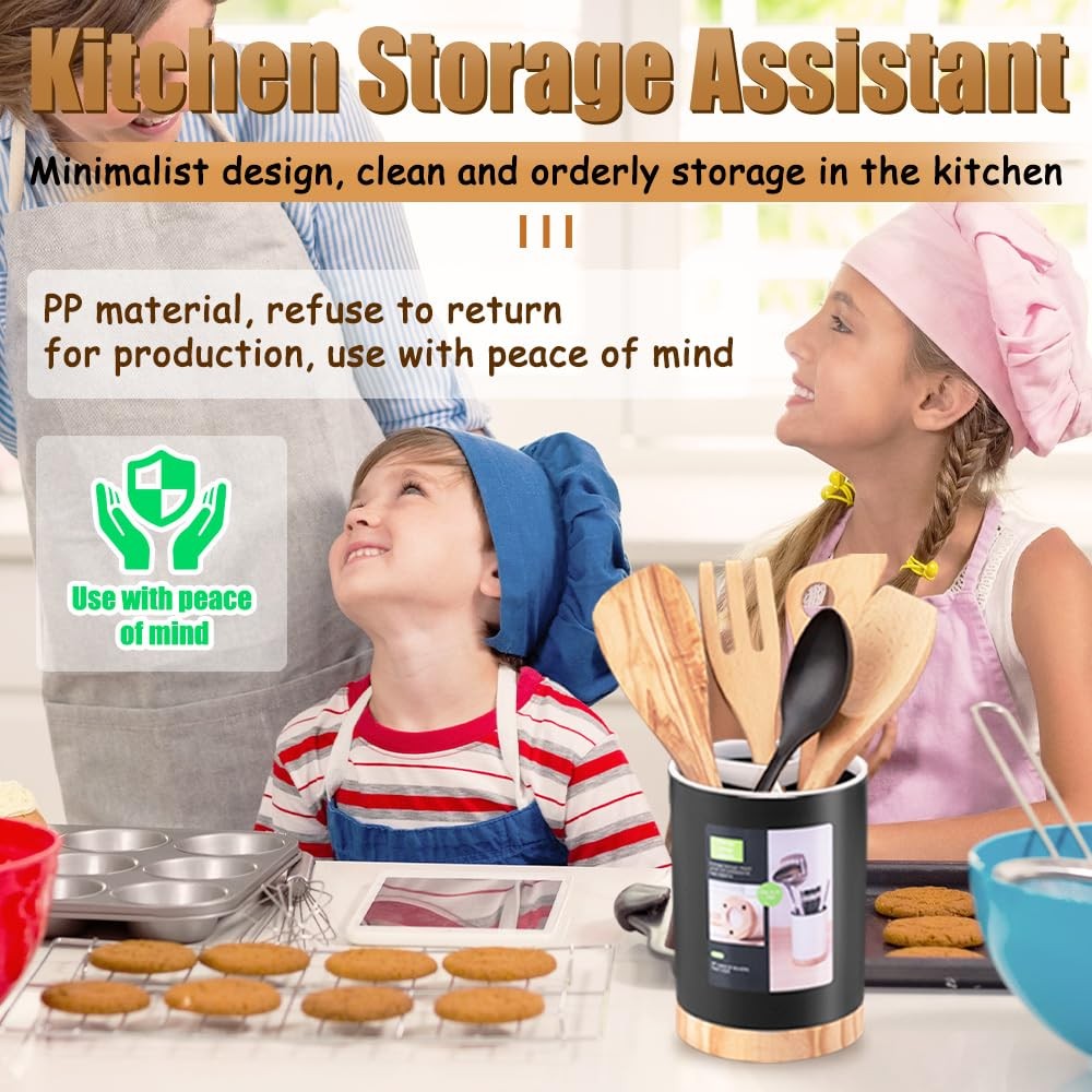 Tiosamd Kitchen Utensil Holder Tableware Storage Bucket, Spoon Black