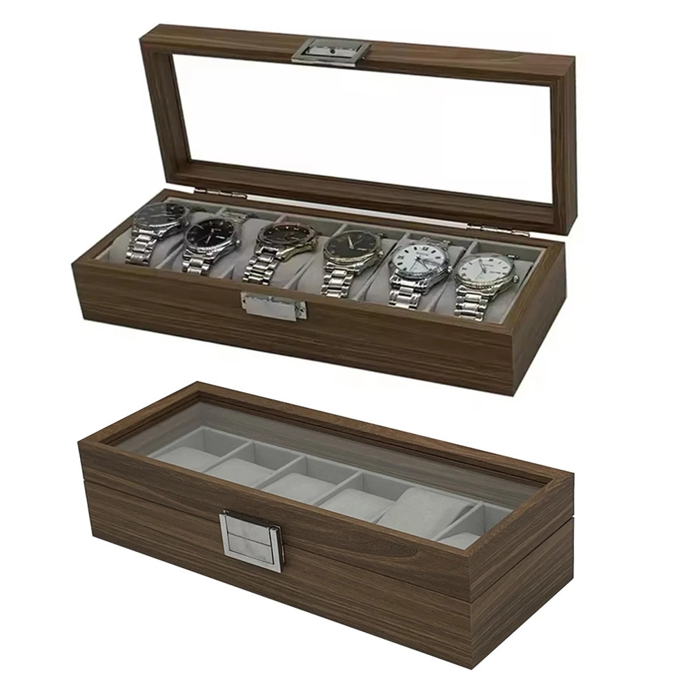Organizer Box Black Walnut Pattern Wooden 6-Digit Watch Storage Display Box