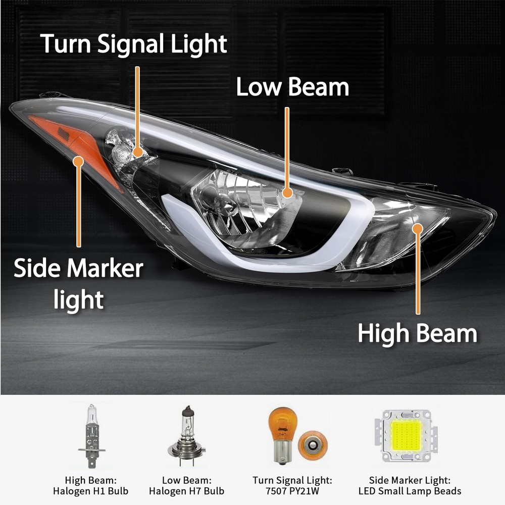 Pair For 2014 2015 2016 Hyundai Elantra Headlight Assembly W/Bulbs Left & Right