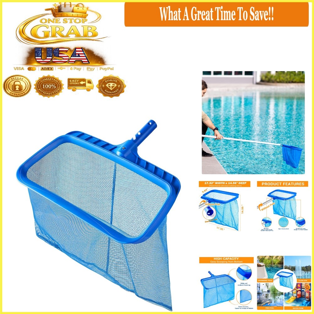 Pool Skimmer Net without Pole, Large Capacity Durable Deep Rake Net