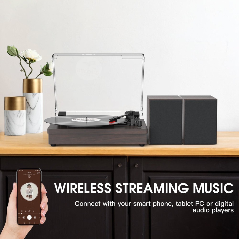 Record Player Bluetooth Turntable Vinyl Record Player with External Speakers 3-S