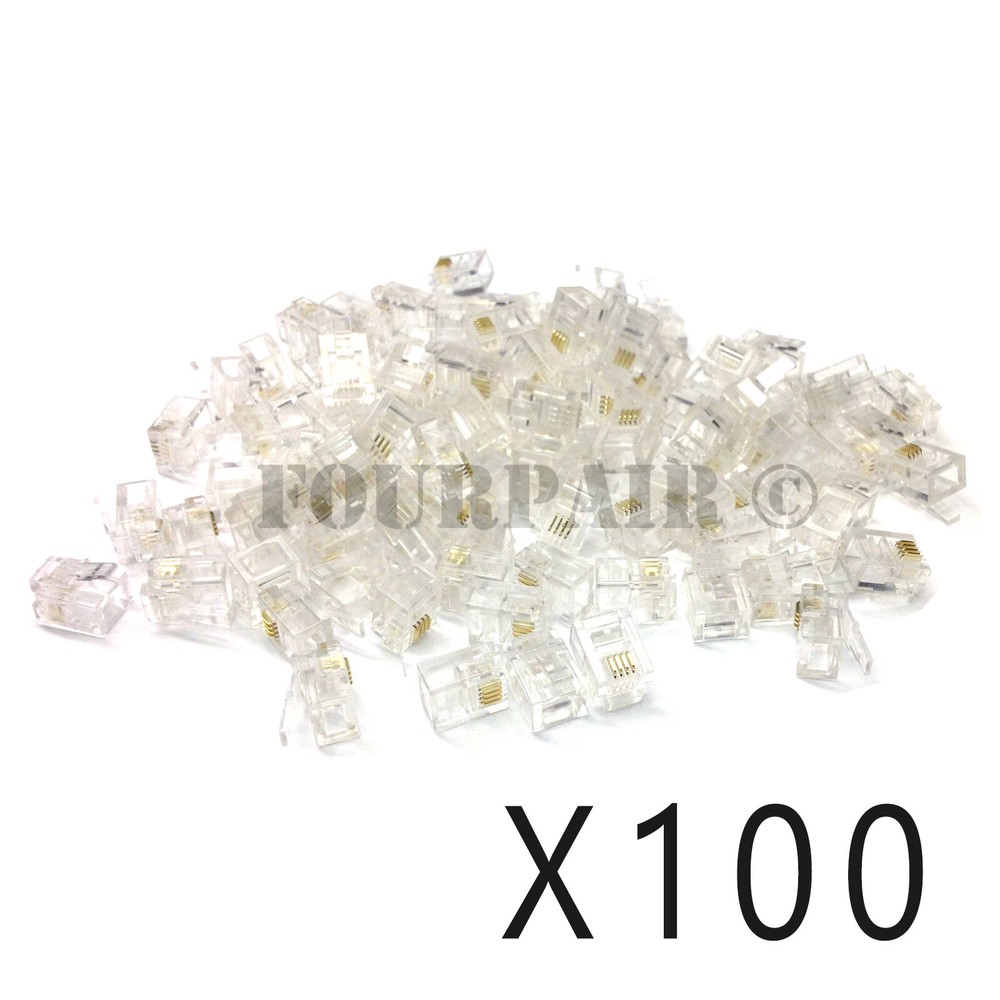 100 Pack - RJ11 6P4C Flat Cable Telephone Crimp-On Connector Modular Plug Ends