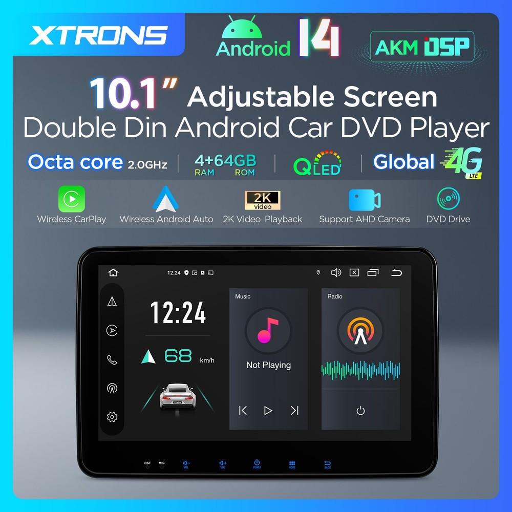 10.1" Android 14 Head Unit DVD Player 2 Din 4G LTE 4+64GB Wireless Android Auto