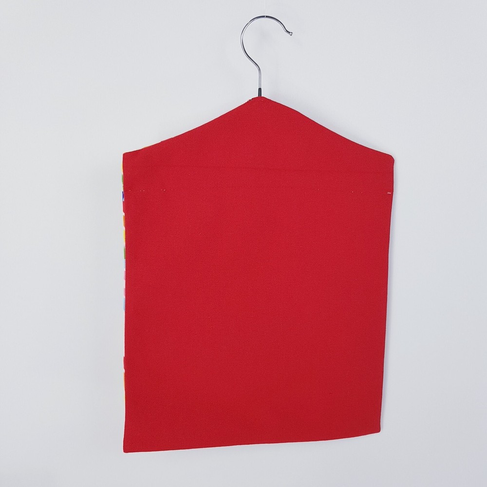Peg Bag Handmade Bright Rainbow Print Red Lined Laundry Clothes Peg Holder