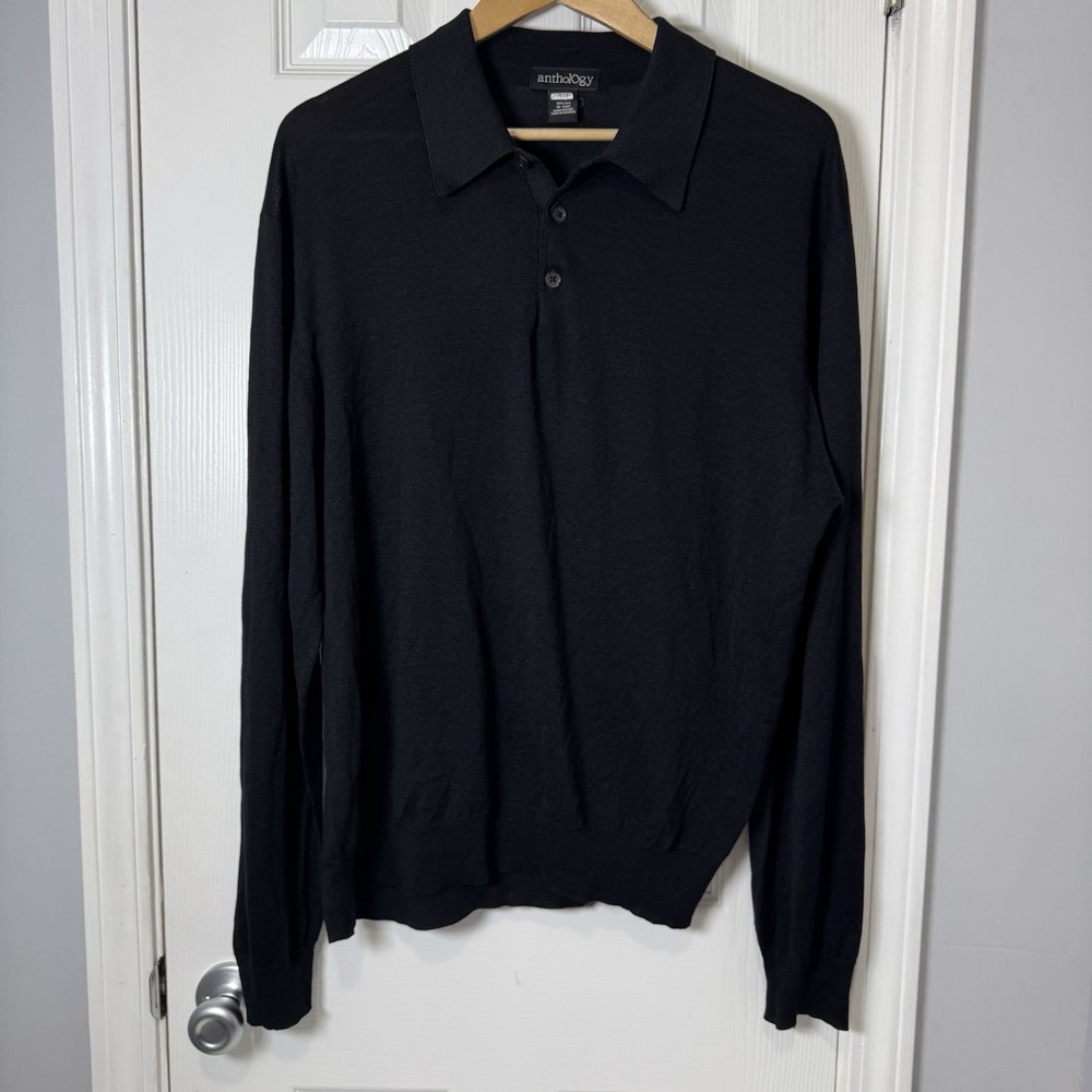 Anthology Men's 100% Silk Black Pullover Collared Sweater Sz XL