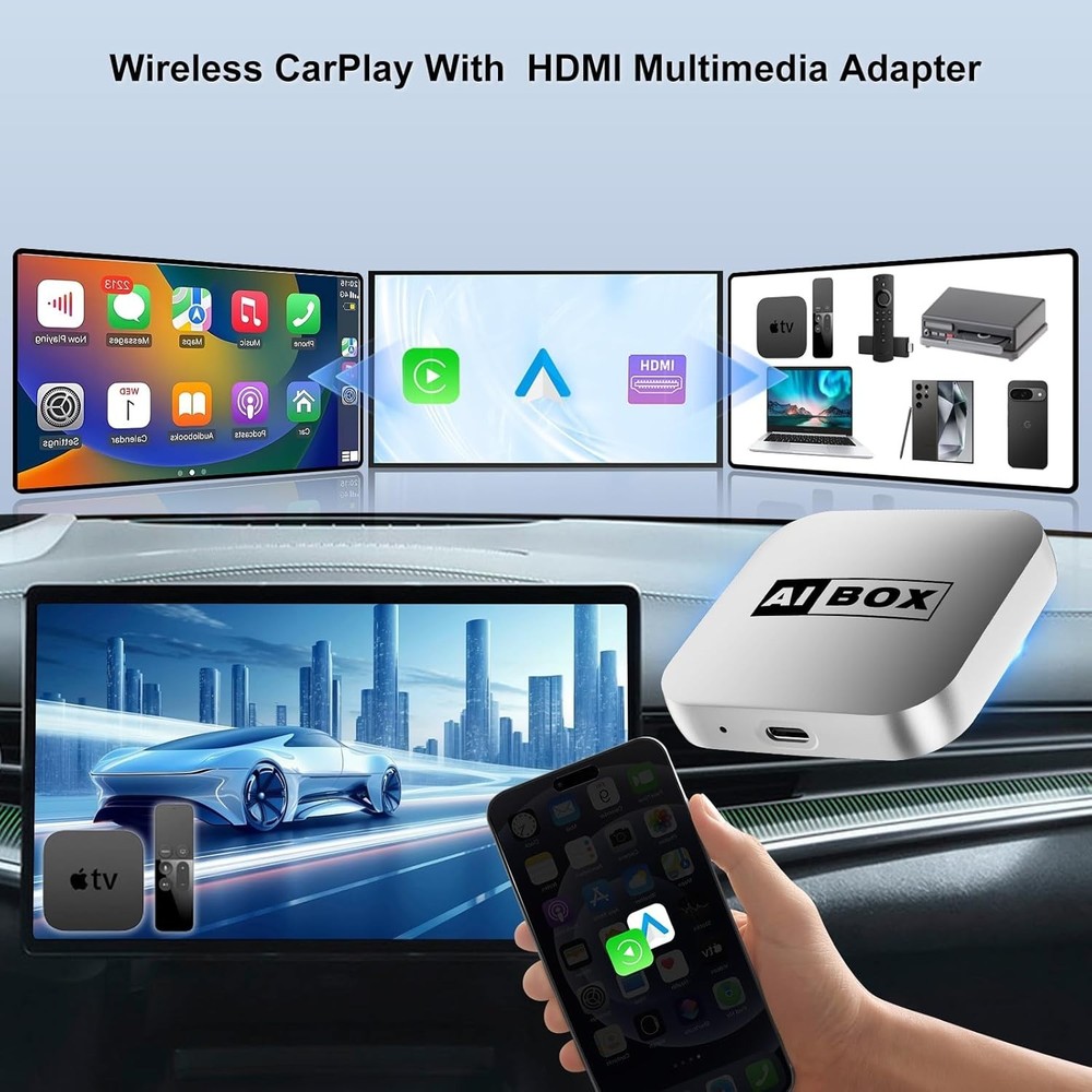 Wireless Carplay Adapter Ai Box for iPhone & Android Auto with YouTube Supports